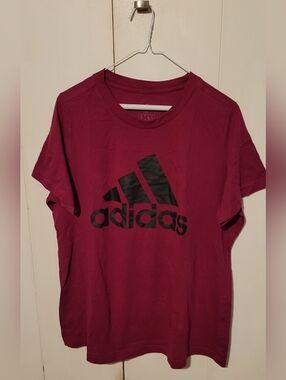 Adidas Women's Logo Tee in Burgundy/Magenta - Size 1X